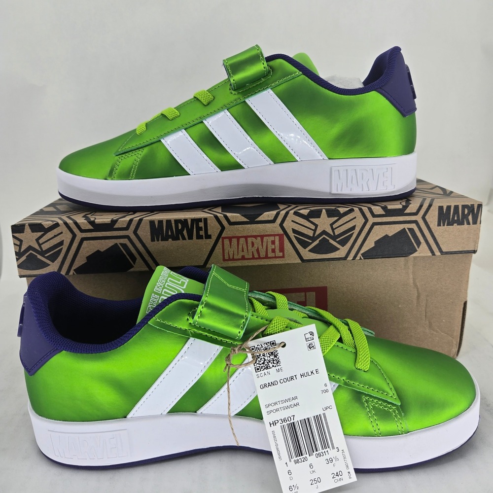 Adidas Grand Court Hulk EL K Marvel Avengers Green Sneakers HP3607 Size 6.5 Kids